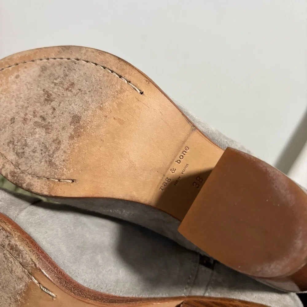 Rag & Bone Margot Stone Gray Suede Round Toe Block Heel Ankle Boots Size 8